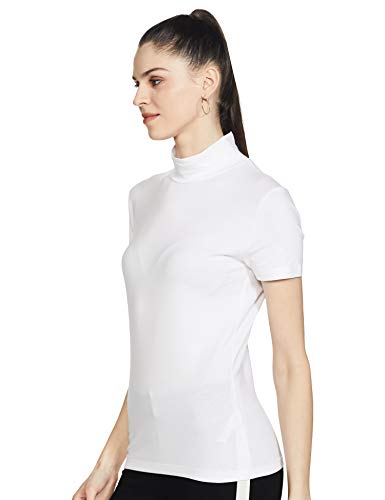Image of Marks & Spencer Womens Solid Cotton Blend Turtle Neck Fitted T Shirt