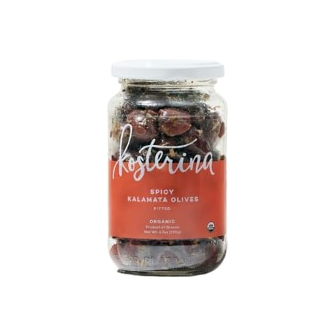 Kosterina - Organic Spicy Kalamata Olives, Pitted & Dry-packed – Great for Salads, Garnishing Cocktails and Snacking | 6.7oz (190g) Cover