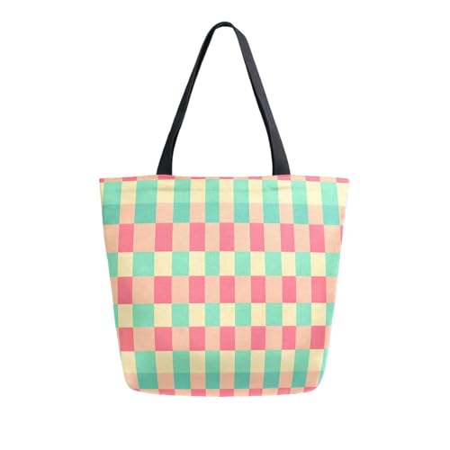 Extra Large Shoulder Tote Bag for Beach Travel Weekender Gym Pastel Checker Pattern Reusable Grocery Canvas Shopping Bag