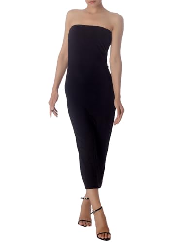 iB-iP Donna Tubino Lungo Aderente Sexy Senza Spalline Elastico Semi Trasparente Vestito, Taglia: 42, Nero