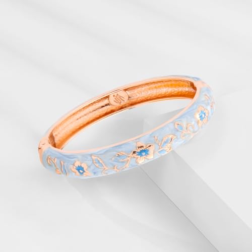 UJOY Women's Bangle Bracelet Golded Alloy Hinged Flower Enameled Cloisonne Jewelry with Gift Box 55B012