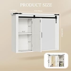 DWVO Bathroom Medicine Cabinet with Mirror, Wall Cabinet w/Rustic Sliding Barn Door, Farmhouse Mirrored Medicine Cabinet Bathroom Storage Cabinet Organizer with Adjustable Shelf, 32" White Oak DWVO Bathroom Medicine Cabinet with Mirror Wall Cabinet wRustic Sliding Barn Door Farmhouse Mirrored Medicine Cabinet Bathroom Storage Cabinet Organizer with Adjustable Shelf 32 White Oak