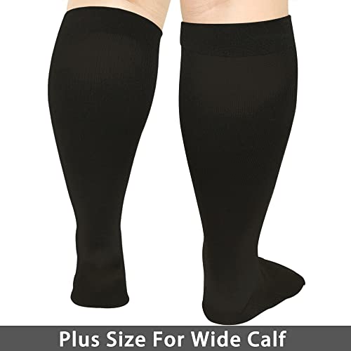 Image of 3 Pairs Plus Size Compression Socks Wide Calf Women Men Knee High 20-30 Mmhg Circulation for Swelling 2xl 3xl 4xl 5xl