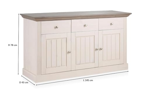 Image of APRODZ Solid Wood Alegre Sideboard 3 Door Storage Cabinet for Living Room | White