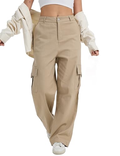 Cargo Pants for Women High Waist Wide Leg Stretchy Pull On Baggy Casual Pants with Pockets