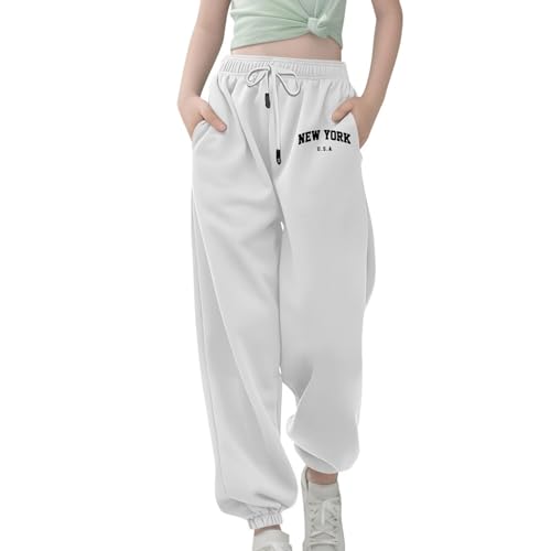 Graphic Sweatpants for Girls Letter Print New York Baggy Jogger Pants Elastic High Waist Lounge Athletic Pants 2-13Y