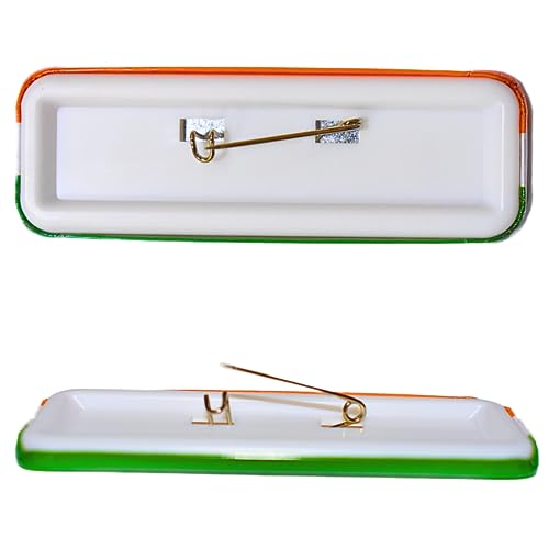 Image of Indian National Flag Rectangular Pinback Badge - Patriotic Tiranga Metal Button Pin with Ashoka Chakra for Independence Day, Republic Day, and Cultural Events (Pack of 10)