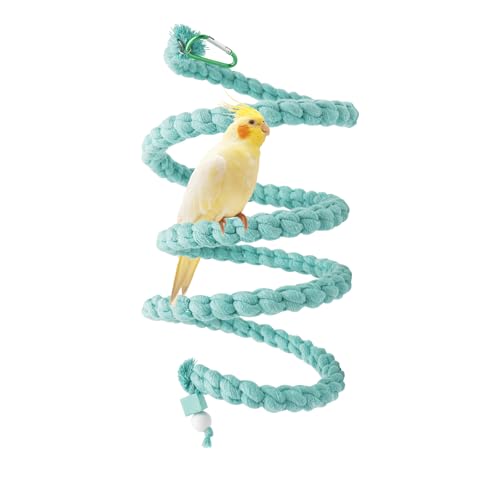 Bird Cage Accessories, Hanging Spiral Bird Rope Perch with Metal Hook, Bird Perch for Budgie, Lovebird, Parakeet, Cockatiel, Conure, Quaker, Caique, Small to Medium Birds