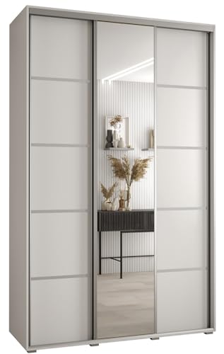 ABIKSMEBLE Armoire Porte Coulissante Miroir Davos 5 - Dressing Chambre Adulte - Garde Robe - Penderie Vetement - Placard 3 Portes