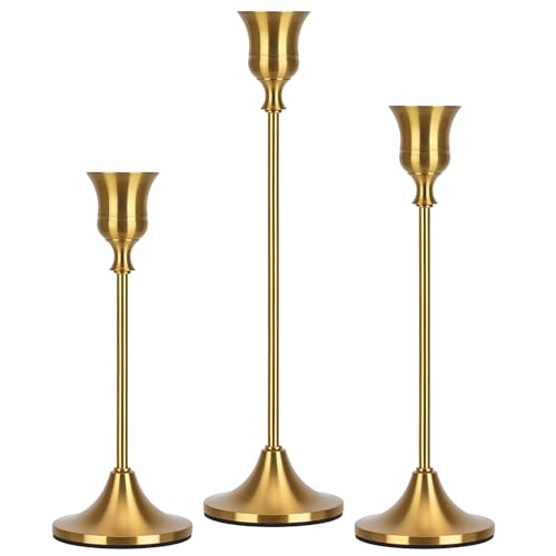 Candlestick Holders Taper Candle Holders, Candle Stick Holders Set of 3, Brass Gold Candlestick Holder, Candle Holder for Wedding Party Dining