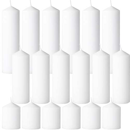 Trxvxo 18 Pcs White Pillar Candles Bulk Set3 Different Lengths 2 x 3/4/6 Inch (6 Each)Hurricane CandlesDripless Unscented SmokelessGives You a Better Atmosphere When Organizing an Event Party.