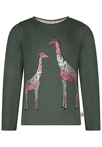 SALT AND PEPPER Mädchen Mädchen Langarmshirt mit Giraffen Print und Pailletten Hemd, Olive Melange, 140-146 EU Cover