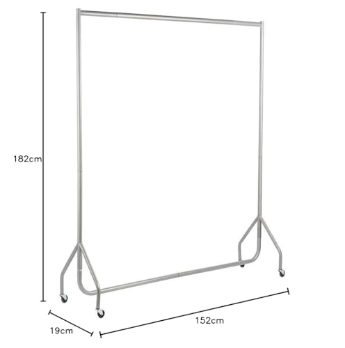 The Shopfitting Shop HEAVY DUTY SILVER GREY Clothes Rail 6ft Long x 5ft High Garment Storage Rack 32mm Steel Tube
