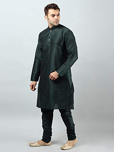 Image of Uri and MacKenzie Banarasi Dupion Silk Solid Kurta Churidar Pyjama Set for Men