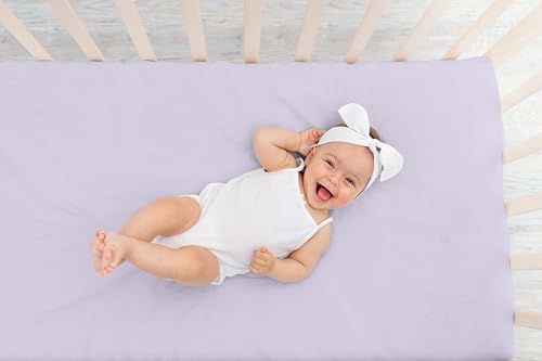 Image of Sweet Jojo Designs Fitted Baby Crib Sheets (Solid Purple) for Girls, Infant Nursery, Toddler Room - Standard Size (Lavender for the Boho, Flower, Farmhouse, Shabby Chic Watercolor Floral Collection)