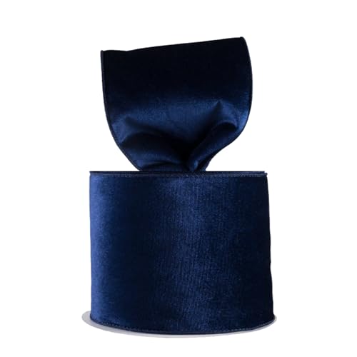 Meseey 2.5Inch Navy Velvet Wired Ribbon, 10 Yards Dark Blue Wired Velvet Ribbon with Wire Edge, Premium Navy Blue Velvet Ribbon for Christmas Tree Gift Wrapping Wreath Bow Making Holiday Craft Decor