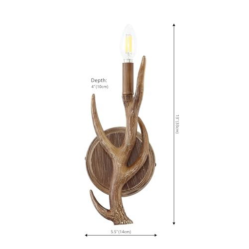 Image of JONATHAN Y 5.5 inch Brown 1-Light Wood Finish Faux Antler LED Vanity Light Set of 2, Rustic Wall Sconces for Bathroom Mirror Hallway, Southwestern Farmhouse Decor, LED Bulbs Included JYL6307A-SET2
