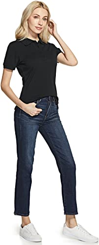 Tsla Women's Short Sleeve Classic Polo Shirt, Upf Summer Cotton Pique Collared Shirts, Dynamic Cotton-Blend Casual Tops, Cotton Blend Black, Medium #TOP2