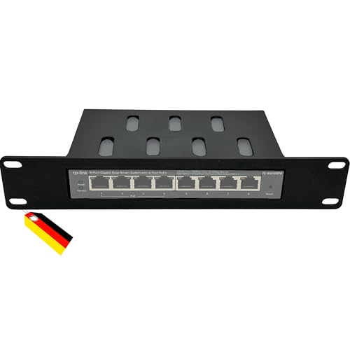 10 Inch Rackmount Mounting Frame for Netgear GS308EP & TP-Link TL-SG108PE, 8-Port PoE Switch Bracket, 10 Inch Network Cabinet, Made in Germany Bracket Mounting