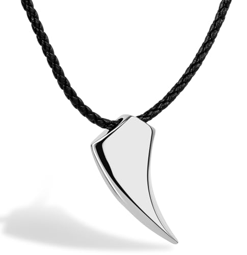 David Galvani Collar de piel para hombre con colgante de lobo – Idea de regalo para hombres – Incluye caja de regalo de 5, Cuero