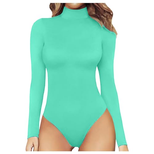 Body para mujer de manga larga, elegante, sexy, de manga larga, bodys con cremallera, estrecho, body interior elástico, manga larga, camiseta de manga larga para mujer, O Verde, S