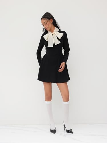 CIDER Mini Dress Turtle Neck Long Sleeve Party Dress Knotted Ruffle Middle Waist Fall Dresses for Women3