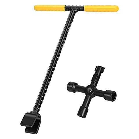 RUANI Water Meter Key 12 Inch Enforced Steel T-Handle with 4- Multi-Functional Chuck Key Drill Press Cover