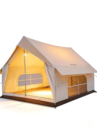 KingCamp 4 5 Personas Tienda,8 m² Tienda Casa con Abertura para Chimenea & AC – 210g TC Tienda Impermeable, 2 Puertas 4 Ventanas, con Tejido Ignífugo, para Camping Familiar, Glamping Festivales