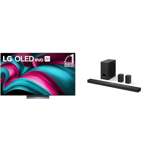 LG 77" OLED evo C5 Series 4K Smart TV Bundle with S90TR 7.1.3-Channel OLED evo TV Matching Home Theater Soundbar with Rear Surround Speakers and Wireless Subwoofer, Wow Orchestra, Dolby Atmos