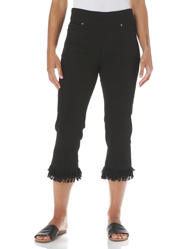 SLIM-SATION Women's Pull on 5-Pocket Double Fringe Hem Crop Jean