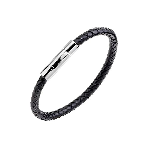 KunBead Braided Mens Leather Bracelets for Women with Stainless Steel Clasp Cuff Bangle Birthday Bracelet