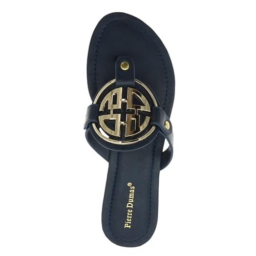 Image of Pierre Dumas Women's Medallion Vegan Slide Thong Flip Flop Flat Sandal
