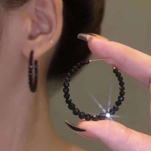 Pendientes de cristal negro en forma de C coreana retro para mujer 2
