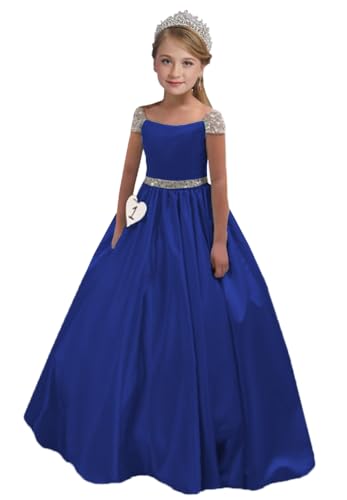 M_RAC Girls Cap Sleeves Pageant Dresses Stain Long Beaded Princess Birthday Party Formal Gowns with Pockets PA009