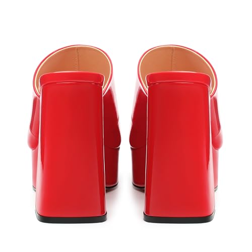 Image of Women Square Open Toe Platform Chunky Heel Slide Sandals | Slip On High Heel Dress Sandals, Elegant Formal Footwear For Wedding Club Evening Party Events