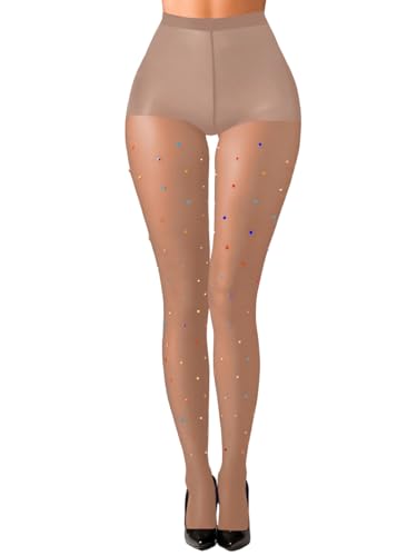 Colorful Rhinestone Sparkly Tights,Sexy Sheer Pantyhose For Women,Glitter Stockings Club Rave Festival Concert