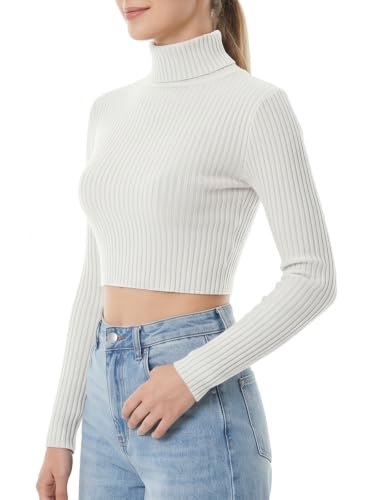 Image of MixMatchy Women's Cropped Ribbed Turtleneck Sweater