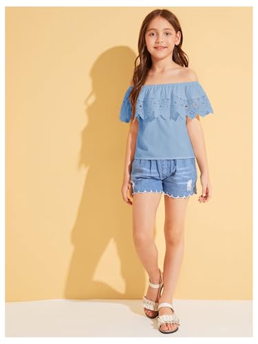 Image of WDIRARA Girl's Folklorico Shirt Off Shoulder Ruffle Trim Lace Blouse Tops