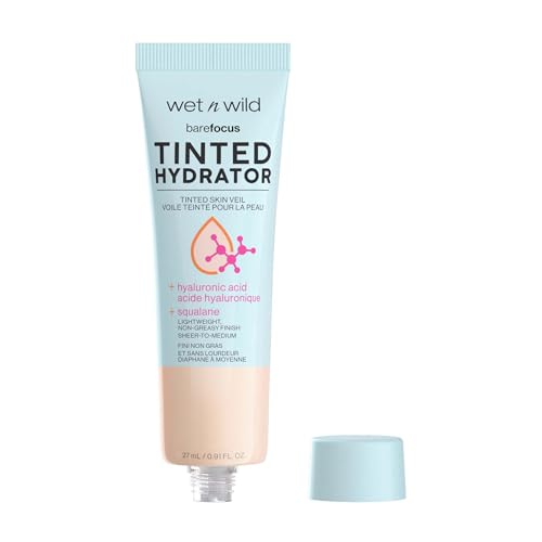 wet n wild Bare Focus Tinted Hydrator Tinted Skin Veil, Lightweight Buildable Coverage with Hyaluronic Acid & Vegan Squalane, Sheer-to-Medium Coverage, Semi-Matte Finish, Cruelty-Free - Light Medium