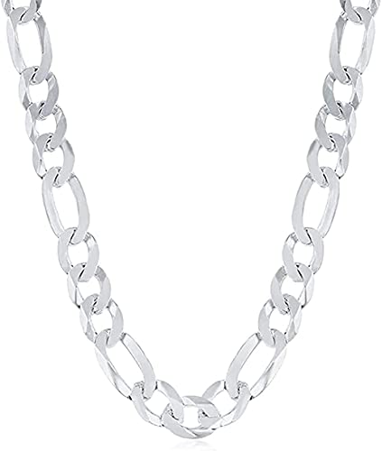 Savlano 925 Sterling Silver 9.5mm Italian Solid Figaro Link Chain Necklace Comes With a Gift Box For Men & Women - Made in Italy
