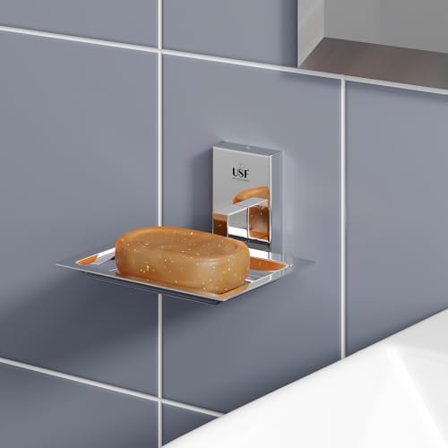 Image of USF 304 Grade Stainless Steel Single Soap Holder for Bathroom, Wall Mounted Soap Dish Stand for Wash Basin Area, Moisture Resistant Design, Chrome Finish, 25 Years Warranty, Pack of 1