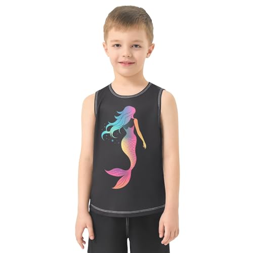 Boys Tank Top Shirts Mermaid Tail Colorful Gradient Sleeveless T-Shirts Crew Neck for Kids Clothing Children2