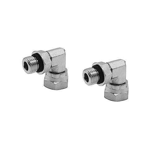 Image of (2-PACK) 6901-06-06-NWO Hydraulic Hose Adapter Fitting 3 /8 inchMale Adjustable Nut O-Ring Boss(9 /16 inch-18UNF)x3 /8 inchFemale Swivel(3 /8 inch-18NPSM)90 Elbow SAE Pipe Joints Tube Connector Carbon Steel