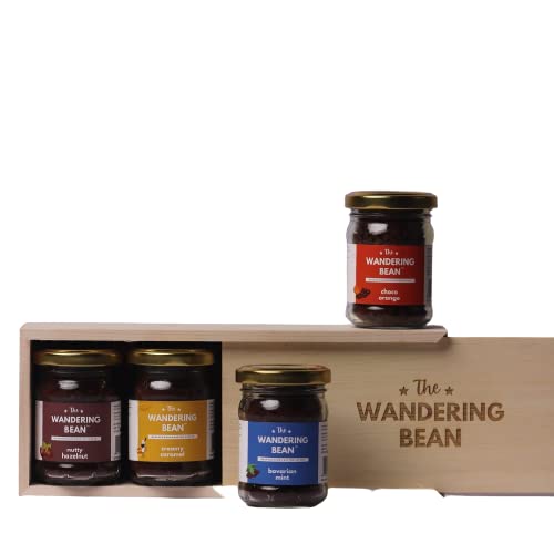 The Wandering Bean Coffee Hamper | Set of 4 Assorted Coffees (Nutty Hazelnut, Classic Cappuccino, Creamy Caramel & Choco - Orange 40g X 4 Jars) Gift Festive- Best Gift Hamper