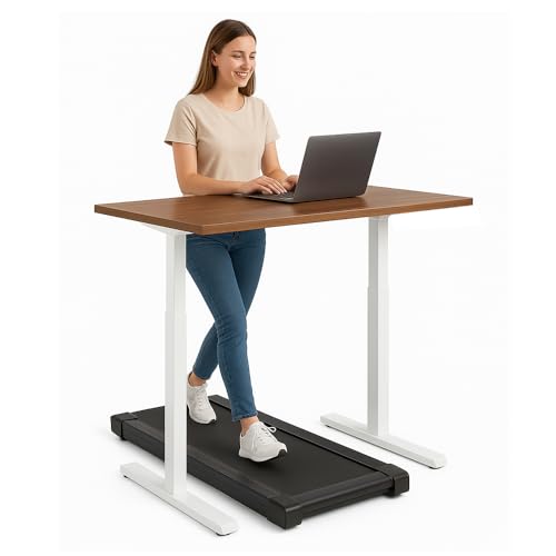 Image of Pulse Electric Height Adjustable Table Standing Desk with 4 Memory Presets| 1200 X 750 mm (25mm Walnut Top & White Frame)| 80KG Wt Cap| 3 Year Warranty| Adaptor Hanger, Headphone & Cup Holder