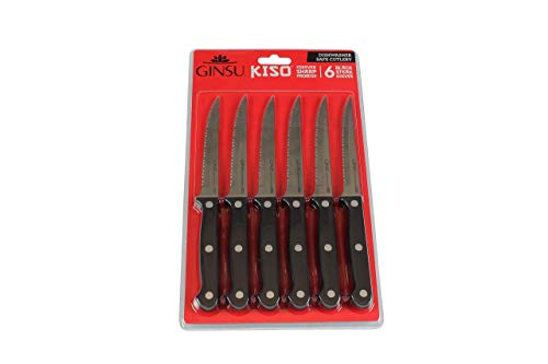 GINSU Kiso 6-Piece Black Steak Knife Set - Dishwasher Safe and Always Sharp