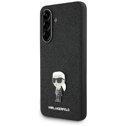 CG Mobile Karl Lagerfeld Coque de Protection Fixe à Paillettes avec Logo icône en métal pour Samsung Galaxy A56 (Noir)