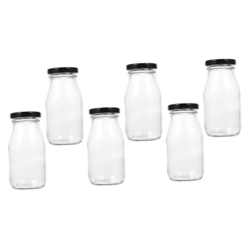 SOIMISS 6 Piezas botella de leche de vidrio hermético largo botella reutilizable portátil ultravioleta botellas de jugo de vidrio con tapas pequeños frascos de vidrio con tapas aleación