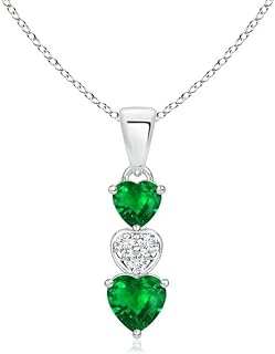 Angara Natural Dangling Emerald and Diamond Triple Heart Pendant/Necklace in Sterling Silver/14K Solid Gold/Platinum for W...