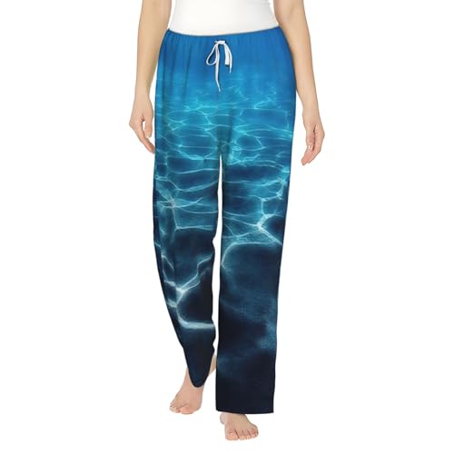 Pantalon de pyjama ample bleu pour femme en coton doux